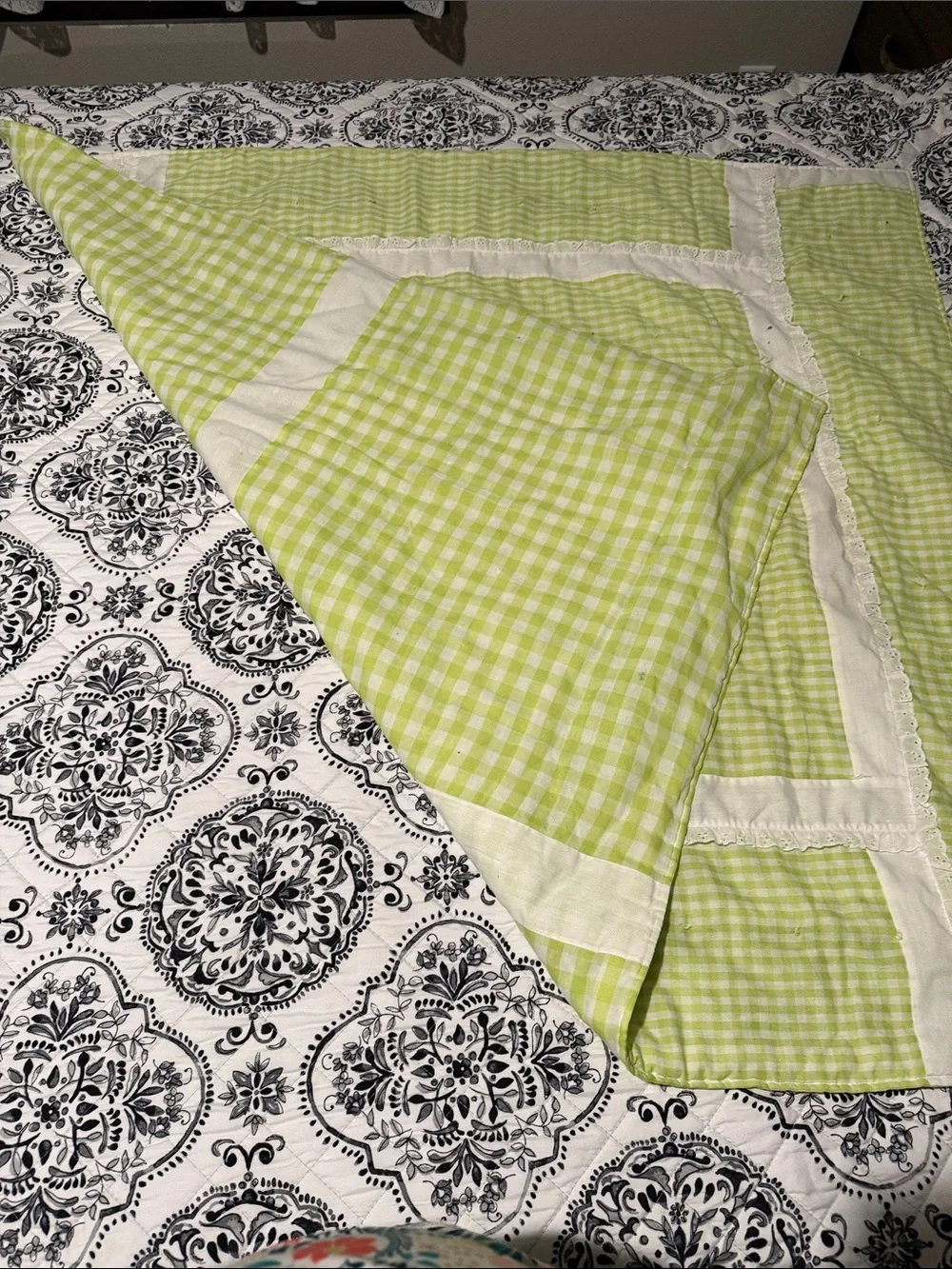 Light Green Gingham Decorative Quilted Throw